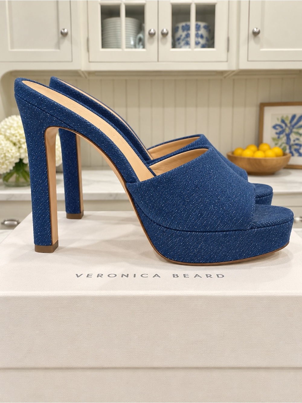 Veronica Beard Indigo Denim Platform Mule Heels